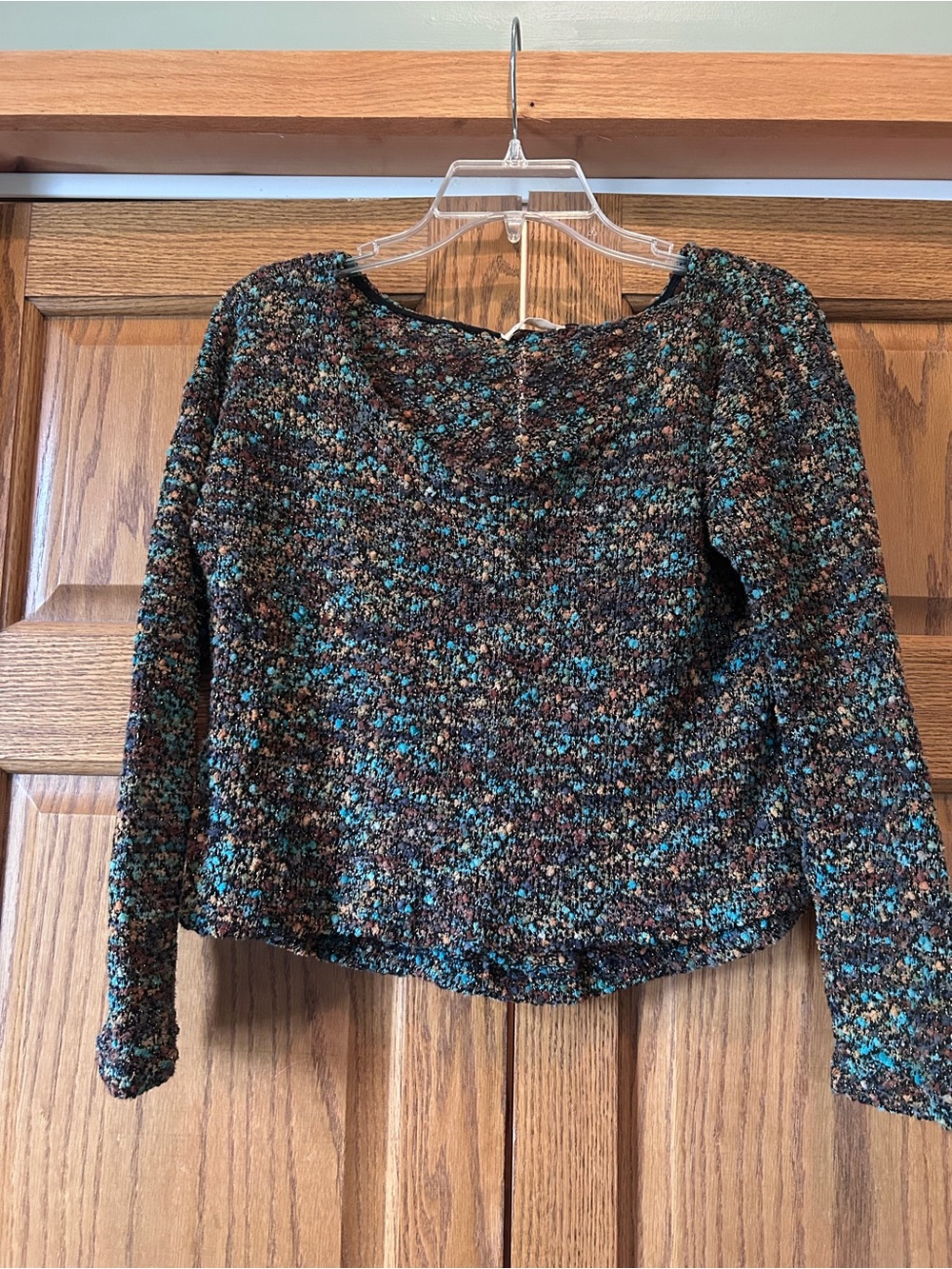 Crystal K Speckled Knit Sweater in Teal, Brown & Gold